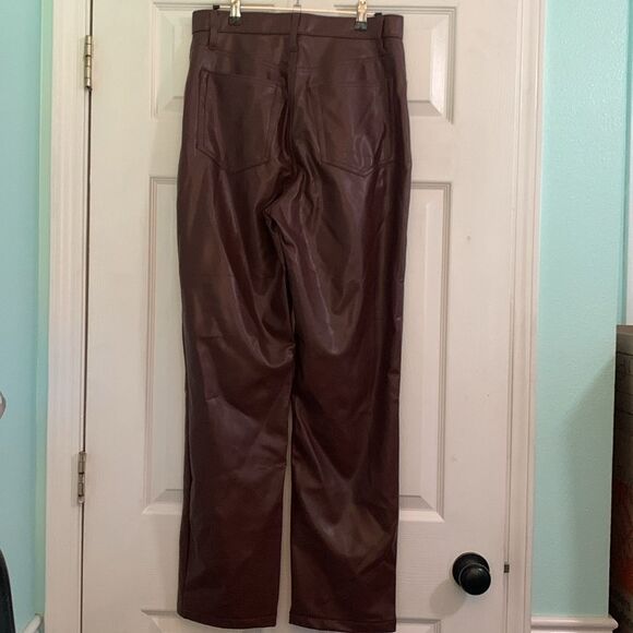 Abercrombie & Fitch Brown Vegan Leather 90s Straight Ultra High Rise Pants Sz 30 - Picture 4 of 6